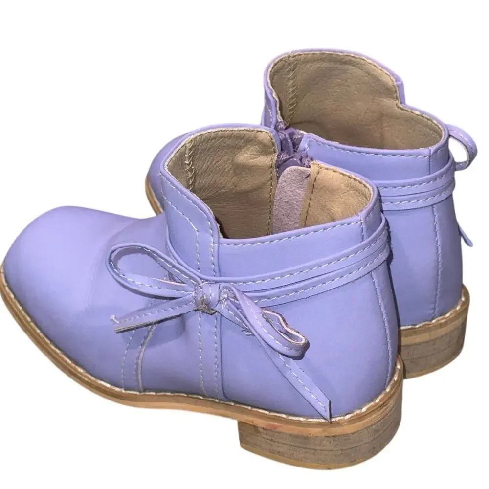 Tiny Toes Nation Lilac Hollyn Bow Ankle Boots Girls Size 8